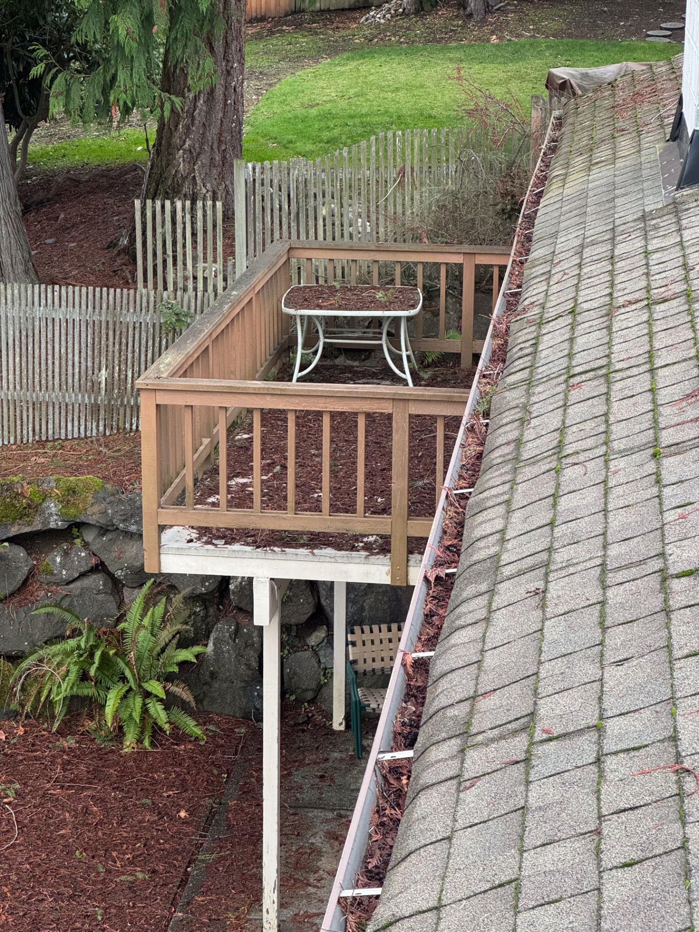 Gutter clogged with debris before cleaning